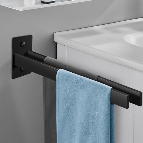 Porte-Serviettes Noir en Acier Inoxydable, Double Porte Serviette Adhésif à Deux Bras Support Mural pour Salle de Bain Ou Cuisine,Deux Options de Montage，39 X 10 X 5CM