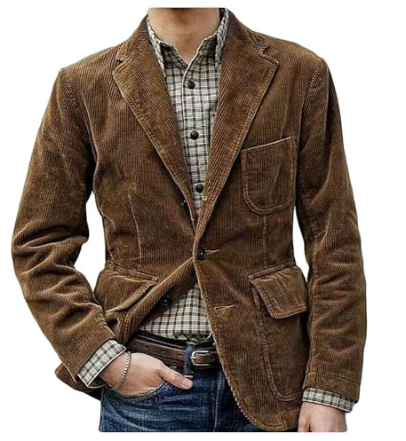Legou Blazer vintage en velours côtelé pour homme style Hong Kong avec poche, marron, XL