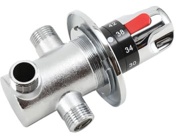 MECUTP Thermostat Mischventil | 3 Wege Thermostatventil, Reines Kupfer Keramik Brauchwasser Thermostatmischer, Messingventilrohr Einstellbare 20-60°C Für Duschsystem - G1/2 Zoll Gewinde
