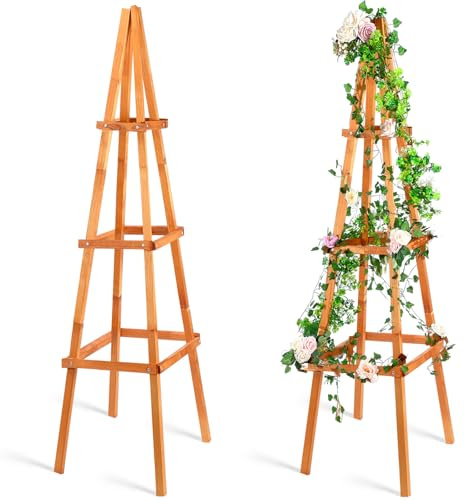 Wonderjune 70.8in Tall Wooden Obelisk Trellis Outdoor Garden Trellises Easy Assembly Climbing Plant Support for Climbing Plants Porch Balcony Backyard Flowers Trailing Vegetables