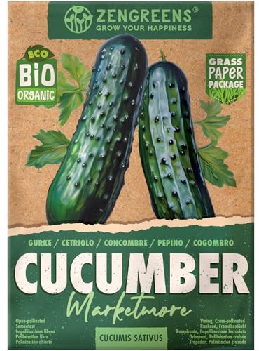 ZenGreens® – Graines de concombre bio - Semences potagères - Graines de légumes pour une culture facile au jardin, sur le balcon ou dans un potager surélevé - Marketmore