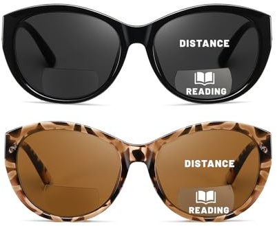 Hubeye 2 Pack Bifokale Sonnenlesebrille für Damen Outdoor-Sonnenleser Getönte Lesehilfe Klassisch Retro Stil UV400 Schutz Brillen 2.00