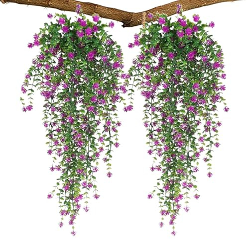 Generico Utomhus Hängande Konstgjorda Växter - 2 Faux Eukalyptus Klättring, Realistisk UV-beständig Grön Dekoration för Inomhus Sovrum Badrum Trädgård Hus Evenemang