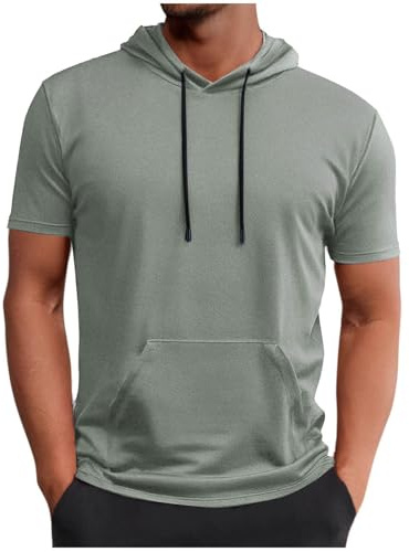 Maglietta da uomo a maniche corte con cappuccio – Leggera T-shirt sportiva tinta unita – Magliette a maniche corte con tasche – T-shirt sportiva per fitness, grigio scuro, 4XL