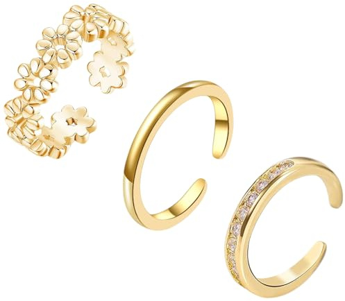 fKiZanthene 3Pcs The Inner Diameter is 1.4cm for Women's Toe Ring Set, Non Fading, 3 Styles, Solid Color Flowers and Diamonds, Suitable for Summer Hot Beaches, Foot Accessories