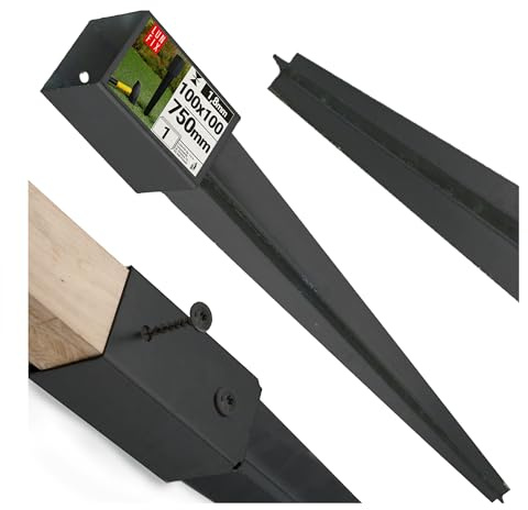 Support de Poteau 100x100mm noir, support piquet clôture bois, poteau pour toile ombrage, fixation solide, piquet ancrage sol métal pour jardin, piquet de support, enfoncer stable, ancre