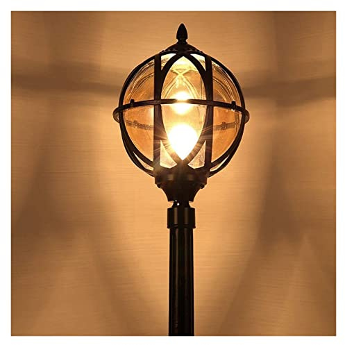 MYUYEE Lampada a Colonna a Globo con palo Alto Classica da Esterno per Cortile Impermeabile in Alluminio pressofuso con palo in Vetro.,Nero-H: 2,1 m