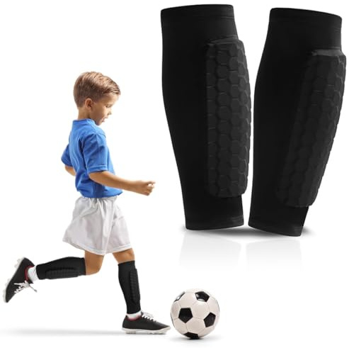 KIRZAX 1 Par Espinilleras Fútbol para Niños Jóvenes,Mangas Espinilleras Futbol con Espuma, espinilleras ski, Antideslizantes Calcetines de Espinilleras, Sujeta Espinilleras Futbol(M)