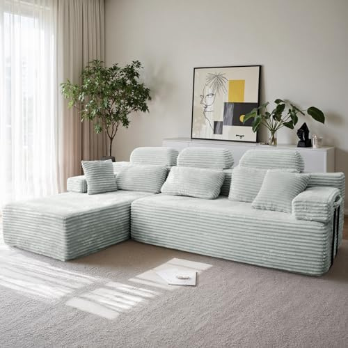 HOMRELEXA Sofá de 276 cm con Respaldo Alto, sofá Cama en Forma de L de Pana, sofá de 3 plazas con otomana Izquierda o Derecha, sofá Relax para salón, Independiente, sin Montaje (Gris Oscuro)