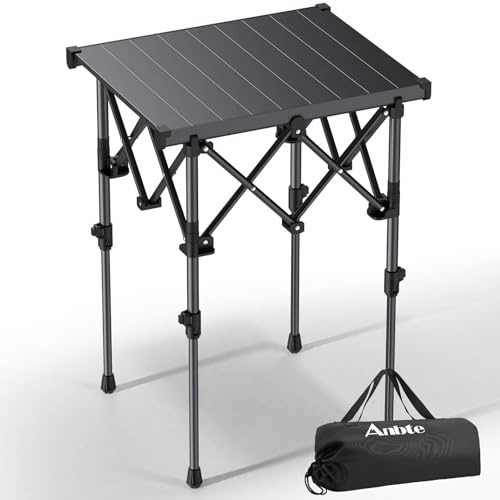 Anbte Mesa de Camping 50.5 x 41 x 44/70 cm,Aluminum Alloy | Mesa de Acampada Enrollable Cuadrada con Bolsa de Almacenamiento para al Aire Libre Patio de Picnic de Viaje de Caravana