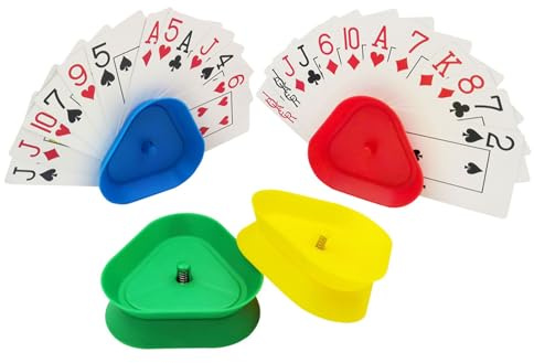 Playing Card Game Holder - 4PCS - Hands Free Triangle Shaped Poker Tray Little Hands Cards Holder Tray For Kids, Seniors | 4 Colors Poker Game Card Holders For Parties, Activities, Not Included Cards