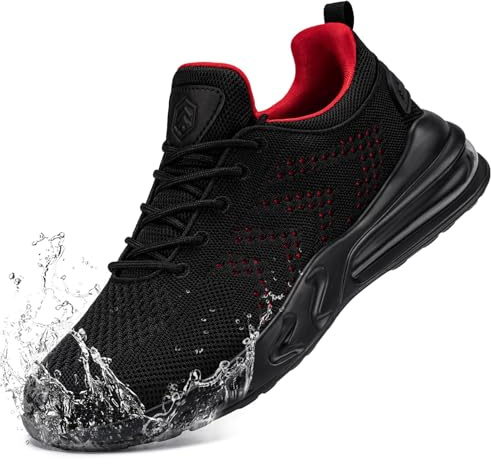 LARNMERN Mens Kitchen Shoes Chef for Men Waterproof Non Slip Trainers Running Walking Slip on Shoes Fitness Sport Footwear (Black Red,8)
