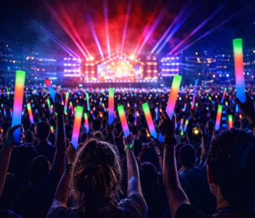 Publiclick 50 Unidades Palos-Barras Led 35cm, Palos led para Bodas, Barras Luminosas, Sticks Luminosos para Fiestas, Palos de Espuma Luminosos con led Multicolor