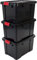 Iris Ohyama, Juego de 3 cajas de almacenamiento para bricolaje, 50 L, con cierre a presión, apilable, garaje - Power Box SK-450 - Negro