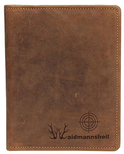 Greenburry Leder-Schreibmappe mit Waidmannsheil Motiv I Schreibmappe DIN A5 Jagdschein-Etui mit Jagd Motiv I das perfekte Geschenk für Jäger
