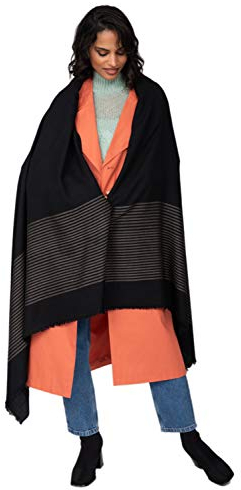 likemary Damen Wollschal – Schals & Tücher für Herbst und Winter – Leichter, Warmer Schal mit Blockstreifen – Ethisches Geschenk & Reisedecke Schwarze Streifen