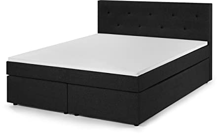 Traumnacht Boxspringbett, mit 7-Zonen Tonnentaschenfederkernmatratzen (H3) und Komfortschaumtopper, leichter Aufbau, produziert nach deutschem Qualitätsstandard, 140 x 200 cm in anthrazit
