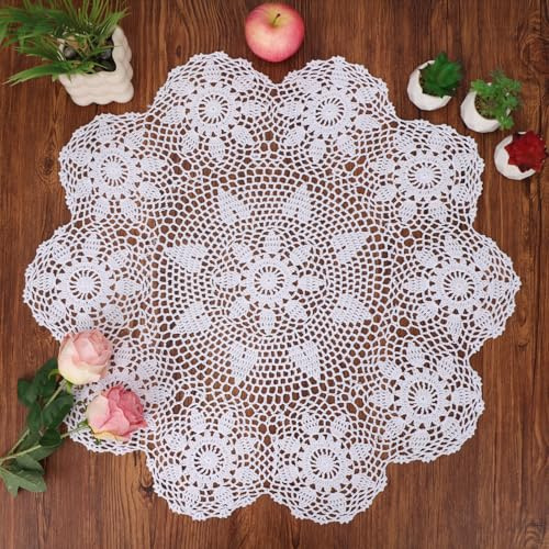 kilofly Handmade Crochet Cotton Lace Table Sofa Doily, Waterlily, White, 26 inch