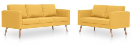 vidaXL Ensemble de Canapé 2 pcs Mobilier de Salon Meuble de Salon Canapé-Lit Sofa de Salon Maison Salle de Séjour Intérieur Tissu Jaune