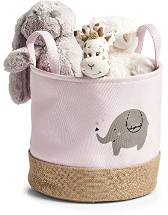 Zeller 14277 Aufbewahrungskorb 'Elefant', Polyester/Jute, rosa ca. Ø 30 x 29 cm, Spielzeugkorb, Aufbewahrungskorb fürs Kinderzimmer