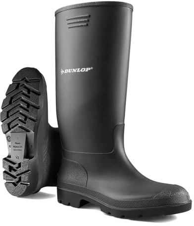 MyShoeStore Dunlop Wellington Boots Unisex Waterproof Rubber Ankle-High Rain Boots with Deep Thread Grip Sole for Garden and Outdoor Use, Black, 7 UK