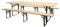 TATA LINDA Set Birreria Plus, Tavolo e Panche in Legno e Acciaio, Richiudibile, Panche con Tre Gambe, cm. 220x80x76 h, Ideale per Arredo da Esterno, Spessore Legno cm. 2.6