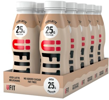 UFIT High 25g Protein Shake - Iced Latte Flavour- Fat Free - No Added Sugar – Ready to Drink - 10 x 330ml (Packaging May Vary)