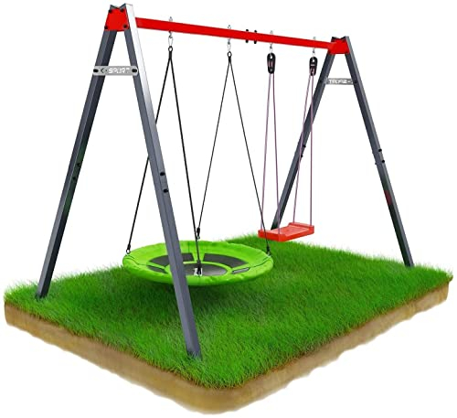 K-Sport: Altalena doppia (metallo) con nido e dondolo I Telaio dell'altalena caricabile fino a 150 kg I stabile e sicuro I Telaio dell'altalena da giardino I Made in EU I