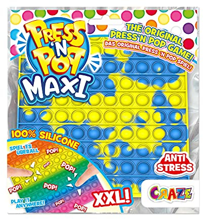 CRAZE Pop it - Fidget Toy/Press and Pop - Juguete Anti Estrés XXL - Cuadrado Multicolor para niños, niñas y Adultos.