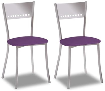 2 Sillas metálicas con respaldo de escalera y asiento tapizado - Estructura color aluminio - Asiento en Polipiel berengena