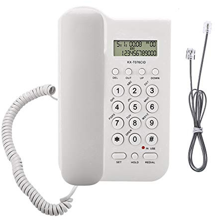 Teléfono de Pared y Escritorio con Cable - FSK/DTMF para Hotel y Casa - con Pantalla de Llamadas (Blanco)