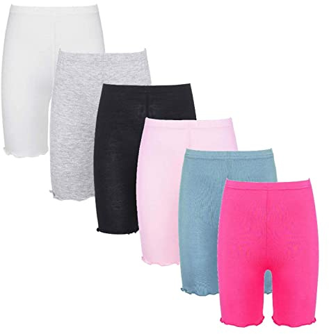 dPois Mädchen 6er Set Leggings Kurz Radlerhose Baumwolle Shorts Boyshort Fahrradhose mit Rüschen Saum Sommer Kinder Sport Radfahren Kurze Hose Typ C 98-104/3-4 Jahre