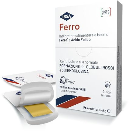 Ferro IBSA | 20 Film Orodispersibili. Integratore alimentare a base di Ferro e di Acido Folico che contribuiscono alla normale funzione del sistema immunitario e a ridurre stanchezza