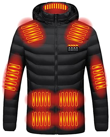 tsaChick Beheizte Jacke für Männer und Frauen, beheizter Mantel mit Kapuze Heizung warme Jacken Winddicht aufladender Körperwärmer 19 Zonen beheizter Mantel Plus Size