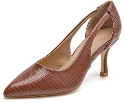 Bplangat Women's Pumps Pointed Toe Pump Shoes Kitten Heel Comfort Cut Out Dress Shoes for Office Wedding Party Dressy Casual, US Size 5-11, Brown, 7 UK