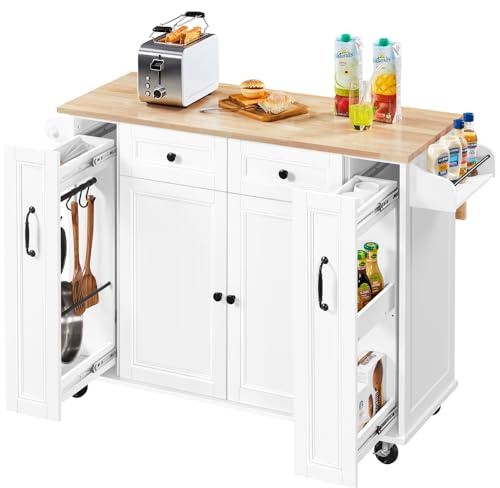 Yaheetech Carrello da Cucina con Ruote e Piano di Lavoro Pieghevole Credenza Salvaspazio per Microonde con Cassetti per Cucina o Sala da Pranzo 132,5 x 91,5 x 76 cm Bianco