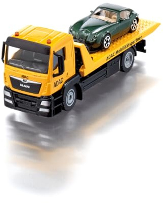 Siku 2722, MAN Abschleppwagen ADAC, Inkl. Abzuschleppendem Spielzeugauto, 1:55, Metall/Kunststoff, Gelb, Originalgetreue Funktionen, Ausziehbare Seilwinde, Kipp- und absenkbare Transportplattform