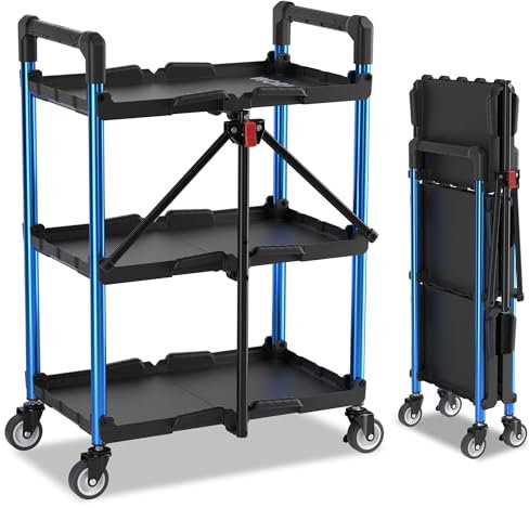 WORKPRO Chariot Pliable à 3 Niveaux, Servante d'Atelier avec roulettes, Étagère de Rangement Mobile sans Montage, pour Atelier, Studio d'art et Galerie