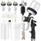 HVLP Lackierpistole Druckluft Spritzpistole Kit - Profi Farbsprühsystem Spraypistole 3 Düsen 1,4mm 1,7mm 2,0mm mit 600 ml Plastikbecher Luftdruckregler Für Autolackierung (Schwarz)