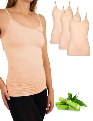 Basic Treasure Lot de 3 Maillots de Corps en Bambou de qualité supérieure pour Femme - Haut Spaghetti - Hauts aérés et Fins - Noir ou Blanc