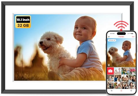 FRAMEO Digitaler Bilderrahmen WLAN 10,1 Zoll - 1280x800 IPS Touchscreen Digitale Bilderrahmen, 32GB Speicher, Auto Rotation Elektronischer Fotorahmen, Teilen Sie Fotos/Videos Sofort (Schwarzweiß)