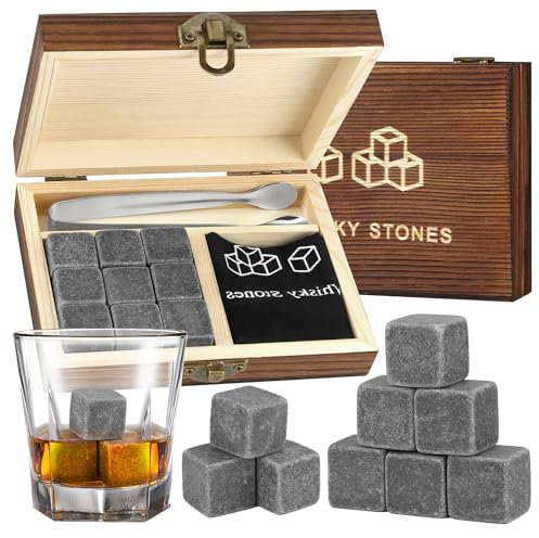 Set de Vasos de Whisky, 9 Piedras de Whisky con alicates de Acero Inoxidable, Set de Whisky Regalo Personalizados para Hombre para Papá, Esposo, Amigos