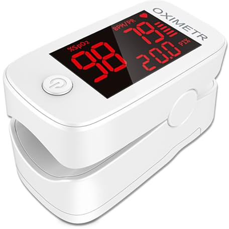 NKARE Pulsioxímetro Profesional de Dedo - Medición Precisa SpO2 y Frecuencia Cardíaca, Medición Oxígeno en Sangre y PPM, Pantalla LED, Apagado Auto, Para Adultos y Niños, Pilas AAA (No Incluidas)