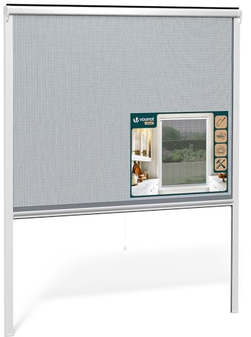 VOUNOT® Mosquitera Enrollable para Ventanas Marco PVC Malla de Fibra de Vidrio Red Antimosquitos Ventana Recortable en Altura y Anchura Fácil Instalación Resistente Transpirable 150x160 cm Blanco