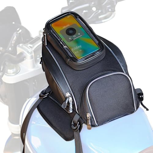 Motorcykel tankväska – svart polyester TPU PU-konstruktion, magnetisk bränsletankryggsäck, vattentät pekskärm mobilficka, avtagbar navigationsförvaring | för Abe