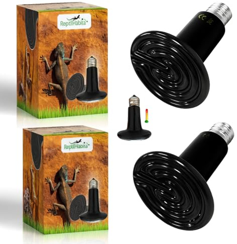 Pack 2× 100w Bombilla Cerámica ReptilHábita – Calor sin luz para reptiles – Terrarios, serpientes, pogonas, tortugas – Calefacción uniforme 24h – Rosca E27 (100W)