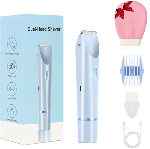 Sovalya Rasoio– Rifinitore 2-in-1 per Bikini e Corpo, Design a Doppia Testina, Rasatura su Pelle Asciutta e Bagnata. Depilazione Sicura per Corpo, Viso, Mento, Zona Pubica, Ascelle Gambe (Blu)