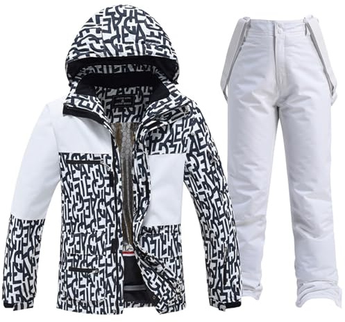 Monos de esquí genéricos Monos de esquí para hombres y mujeres Trajes de esquí calientes (White, L)