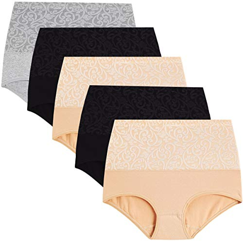 YaShaer Culotte Femme Coton Culottes Taille Haute sous-vêtements Slip Grande Elasticité Femme Ventre Plat Taille M, Multicolore, Lot de 5