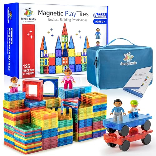 Magnetic Tiles 125 PCS (XL SET), Magnetic Tiles for Kids Age 3+, Toy for Boys & Girls, Large Building Set, Great Gift for Kids Aged 3-8, Gift Box, + Bonus Zippered Carrying CASE